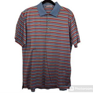 Peter Millar Men L Blue Strip Polo Cowboy Golf Short Sleeve Polo Shirt